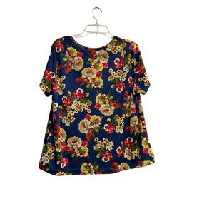BLAIR Women's Multicolored Floral Round Neck Short Sleeve Top Size‎ XL